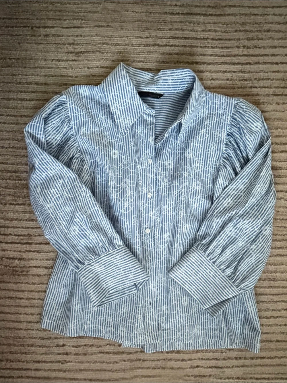 Zara Blue and White Button-Front 3/4 sleeve Top NWOT
